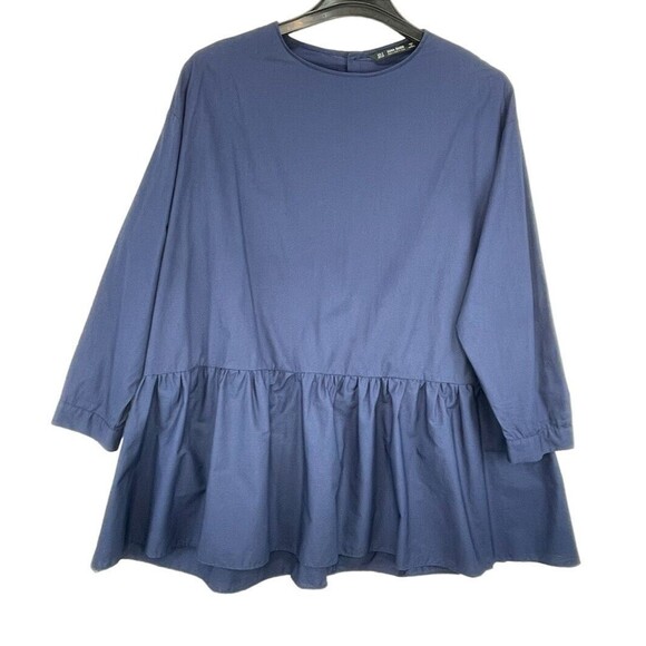 ZARA Basic Collection Top Womens Small Navy Peplum Loose Botton - Picture 9 of 14